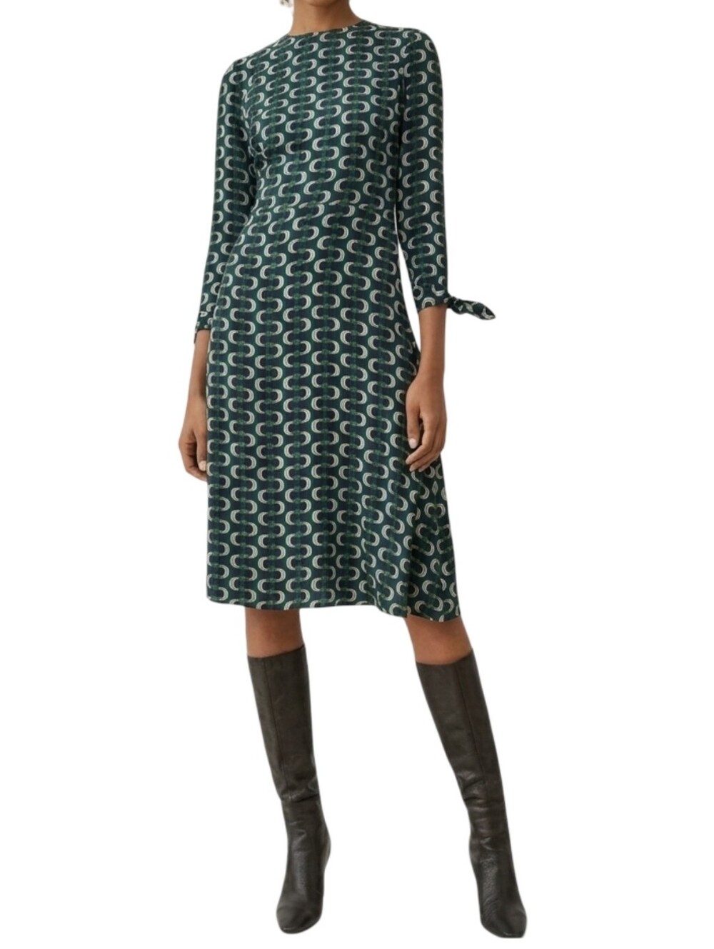REFORMATION Port Midi Dress Venture Retro Geometric Print Size 2 Tie Sleeve